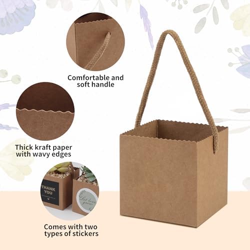 Temlum 2.5 Inch Succulent Wrap Bags (Fits 2.5″ Pots) with Thank You & Let Love Grow Stickers, Small Gift Box for Wedding, Baby Shower, Succulent Party Favors for Guests (Brown 40pcs) - Image 3