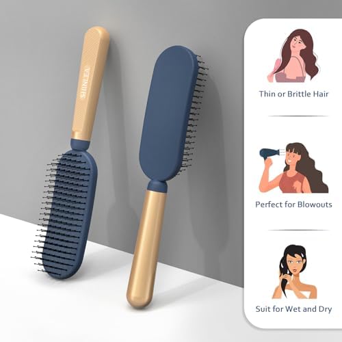 SHINLEA Slim Hair Brush for Fine Thin Thick Hair, Soft Double Nylon Bristles for Deep Detangling & Massage, Metal-Infused Luxury Gold Handle, Gift for Women Men Kids - Image 2