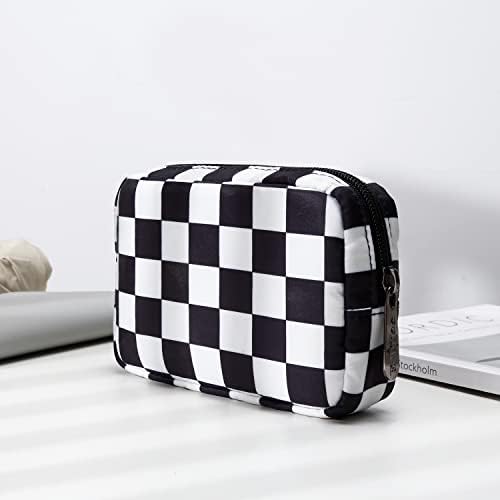 E-Tree Cute Small Makeup Bag, Cosmetic Toiletry Skin Care Make up Little Items Pouch for Purse,Zipper Mini Tech Charger Cable Electronic Organizer Case,Travel Accessories for Women Men Teen,Checkered - Image 7