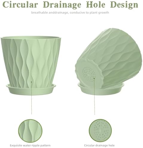 4 Inch Plant Pots, 6 Pack Indoor Flower Pots, Planters with Drainage Holes and Trays for Orchids, Violets, Succulents, Herbs, and Other Plants,Green - Image 3