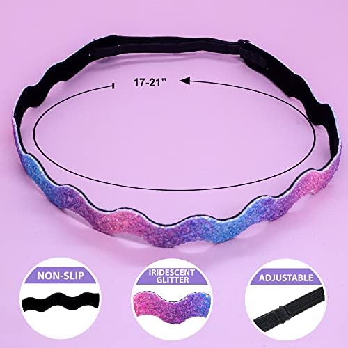 FROG SAC 6 Glitter Headbands for Girls, Adjustable Non Slip Thin Elastic Hair Bands for Kids, Stretch Heart Zig Zag Girl Hair Accessories, Sparkly Headband, Head Band Hairband (Multicolor 2, Kids) - Image 4