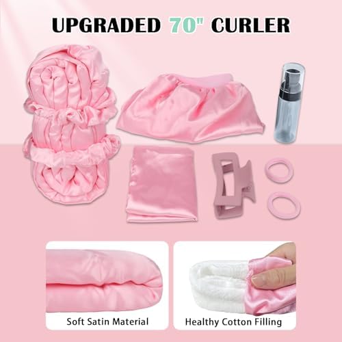 Gwabee Satin Heatless Curls Overnight Hair Curlers to Sleep In Hair Curler Rollers No Heat Hair Wrap for Curls Headband, 70" Satin Heatless Curling Rod Set for Women Long Waves Hair Volume -Pink 9PCS - Image 3