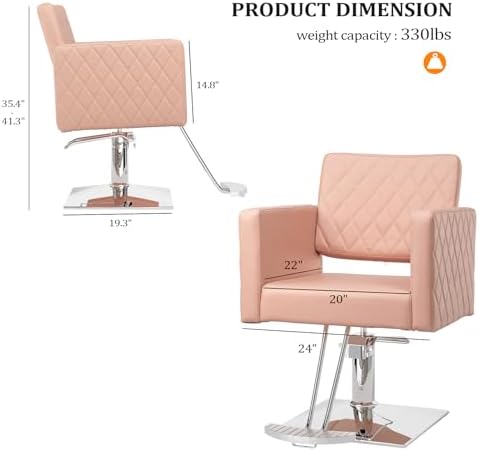 Bonnlo Salon Chair for Hair Stylist Wide Seat, Hydraulic Barber Chair with Aluminium Alloy Footrest, Pink Hair Salon Chair Styling Heavy Duty, Beauty Spa Cosmetology Hairdressing Equipment - Image 3