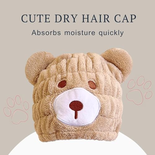 Microfiber Hair Towel Wrap for Kids, Brown Bear Toddler Quick Dry Cap - Image 3
