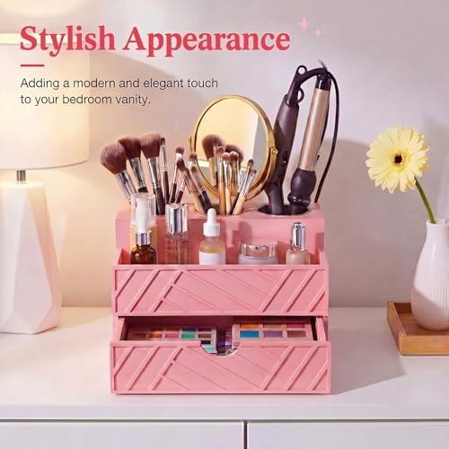 Pink Hair Tool Organizer with Drawer, Hair Brush Storage - Image 5
