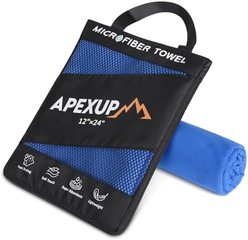 APEXUP Microfiber Travel Towel, Ultra Absorbent Quick Dry Towels, Lightweight Gym Sports Camping Towel for Workout, Yoga, Beach, Shower, Swimming (24"×12", Dark Blue) by APEXUP