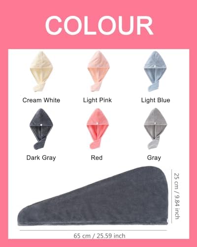 Microfiber Hair Towel Wrap with Button for Women 6 Pack 25x65cm (6 Colors) - Image 7