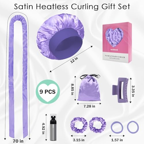weiwei Satin Heatless Curlers Hair Curler, No Heat Curls Overnight Hair Curlers to Sleep In Overnight Curls Headband, 70" Hair Curlers No Heat, 9 Pcs Satin Heatless Curling Set for Women Long Hair - Image 6