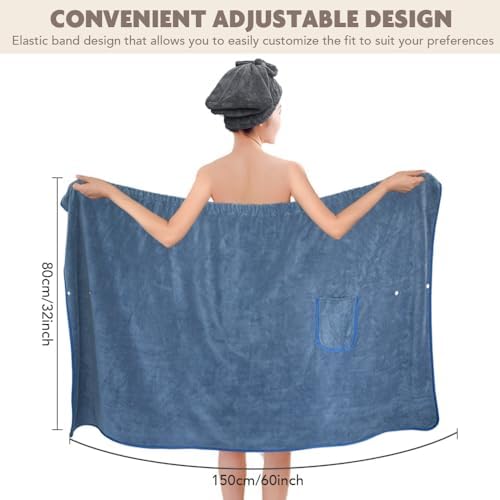 SUNLAND Microfiber Women Bath Towel Wrap & Hair Drying Towel 32x60In Dblue - Image 2