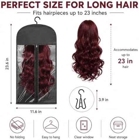 16 Pack Hair Extension Holder with Hanger - Dust-Proof Wig Storage Bag for Human Hair & Synthetic Hairpieces - Protective Travel Case for Styling & Organizing, Fits up to 23 Inches - Image 2