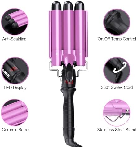 kuwa 3 Barrel Curling Iron,Crimper Hair Tool,Hair Crimper for Women,WaverHair Tool,Hair Waver with LCD Temperature Display - Image 7