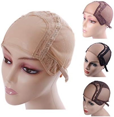 YANTAISIYU 4X4 Inch U Part Swiss Lace Wig Cap for Making Wigs with Adjustable Straps on the Back Glueless Hairnets (Blonde S) by YANTAISIYU