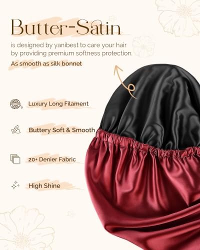 YANIBEST Adjustable Satin Sleep Bonnet, Double Layer Extra Long Hair Bonnet - Image 3