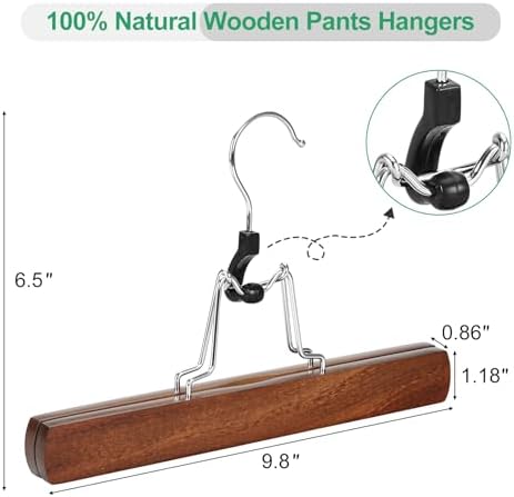 TOPIA HANGER 12 Pack Wooden Pants Hangers, Hair Extension Hangers Non Slip Skirt Hanger Wood Clamp with Velvet Padded 360° Swivel Hook for Jeans, Skirts, Trousers, Wigs CT67WA - Image 3