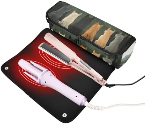Hair Tools Travel Bag with Heat Resistant Mat Detachable 2-in-1 Curling Iron Travel Case Hot Tools Organizer for Straightener Flat Iron Cute Wolves Back and Green Mountain - Image 2