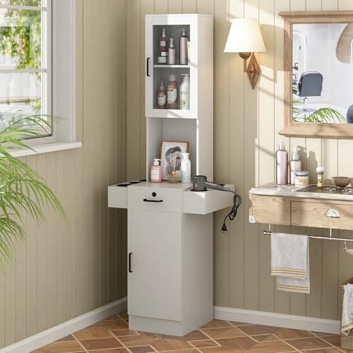 RESHABLE Salon Station for Hair Stylist,Hair Styling Storage Cabinet,White by RESHABLE