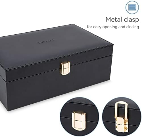 LANDICI 2-Layer Jewelry Box with 4 Watch Slots and Removable Tray, Black - Image 5
