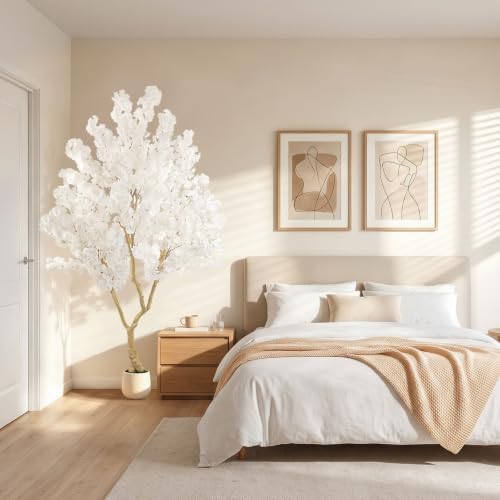 White Artificial Cherry Blossom Tree 7FT with Sturdy White Planter - Image 7