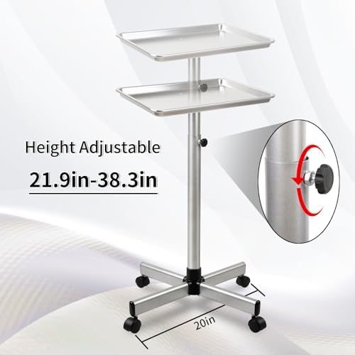 Salon Tray on Wheels, Hair Stylist Tray with Adjustable Height, Silver - Image 3