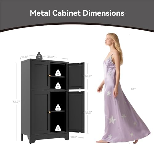 Bevivog Black Metal Locker Cabinet with 4 Doors, Metal Sideboard Cabinet Coffee Bar Storage Accent Cabinets for Home Office, Kitchen Living Room, Hallway, Entryway - Image 3