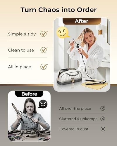 Mancro Carrying Case for Shark FlexStyle, Quilted Hair Tools Travel Bag | with Heat-Resistant Mat, Travel Case for Dyson Airwrap & Shark FlexFusion, Hair Dryer Organizer for Women, Ivory Gray - Image 6