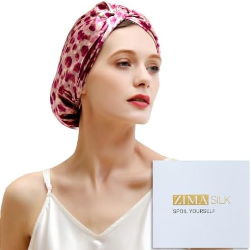 ZIMASILK 22 Momme 100% Pure Silk Bonnet for Sleeping, Leopard Pink/Purple by ZIMASILK