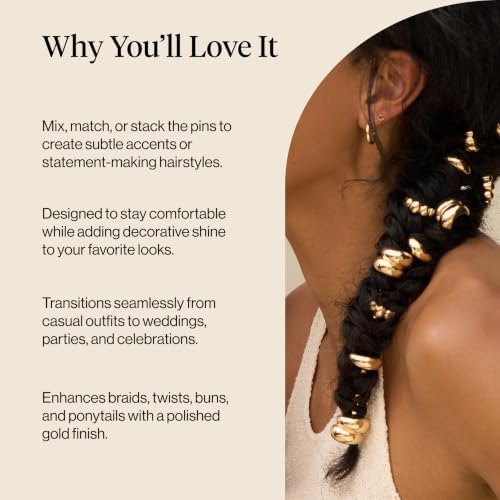 Kitsch Gold Hair Jewelry for Braids - Stackable Gold Hair Accessories, 3pcs - Image 3