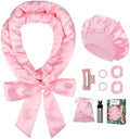 Gwabee Satin Heatless Curls Overnight Hair Curlers to Sleep In Hair Curler Rollers No Heat Hair Wrap for Curls Headband, 70" Satin Heatless Curling Rod Set for Women Long Waves Hair Volume -Pink 9PCS by Gwabee
