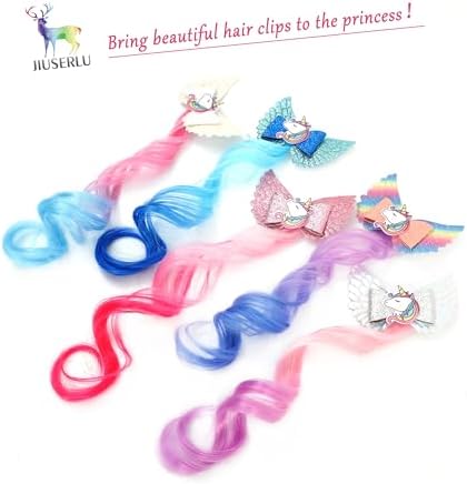 5- Colored Angel Wings Hair Bows Hair Extensions For Girls, Glitter Unicorn Hair Accessories (5PCS) - Image 2