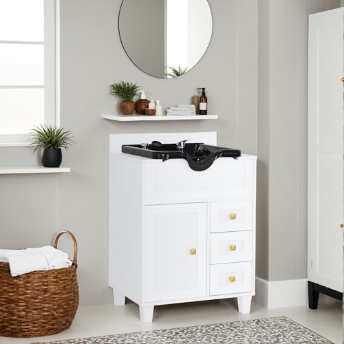 BarberPub Barber Storage Shampoo Station with Bowl & Cabinet 7131 (White) - Image 2