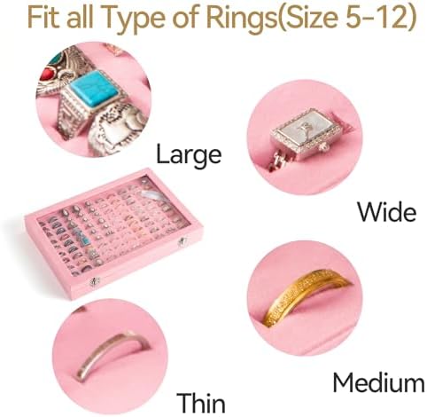 Frebeauty 100 Slots Ring Organizer Tray,Velvet Ring Box with Clear Lid - Image 6