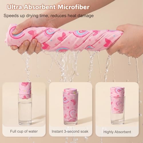 Basumee Microfiber Hair Towel Wrap for Kids Girls, Ultra Absorbent, 2 Pack - Image 2