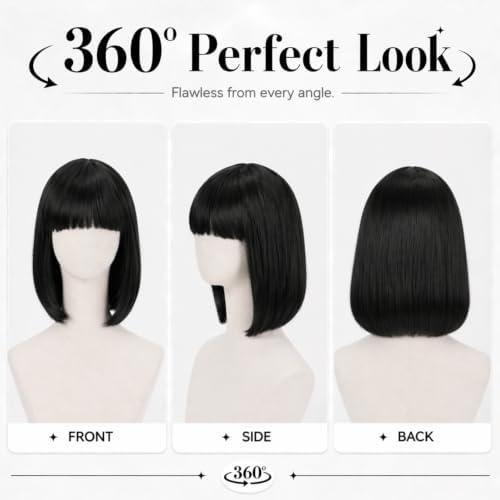 Short Black Bob Wig with Bangs for Women - Image 2