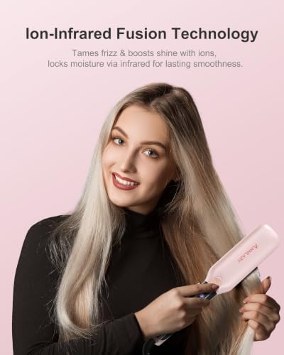 ANNLARY Hair Straightener, 1.75 Inch Flat Iron with Infrared and Ionic Technology, Titanium Plate with Ceramic Coating Dual Voltage Straightener with Heat-Resistant Silicone for All Hair Types - Image 5