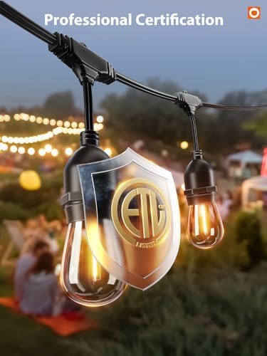 addlon LED Outdoor String Lights 48FT with Edison Vintage Shatterproof Bulbs and Commercial Grade Weatherproof Strand - ETL Listed Decorative Lights for Patio Garden (Pack of 2) - Image 3