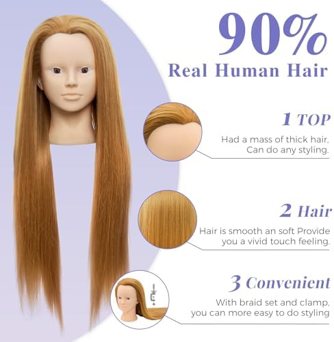 Mannequin Head with 90% Real Human Hair 28" Doll Head for Makeup - Image 3
