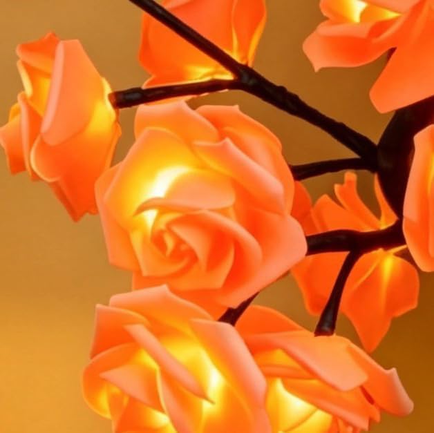 24 LED Orange Rose Tree Light, Artificial Bonsai Flower Table Lamp, USB Battery Powered Romantic Night Light for Bedroom Living Room Party Wedding, Valentine’s Day Mother’s Day for Her - Image 6