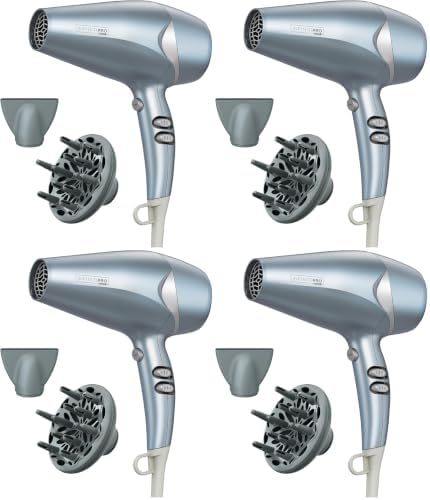 INFINITIPRO by CONAIR Hair Dryer with Diffuser, Quick Style & Shine Blow Dryer, Frizz-Free Hair, Blue (Pack of 4) by conair