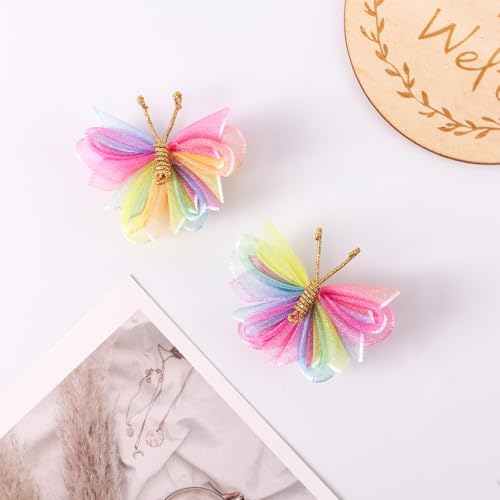 2" Tulle Mesh Barrettes, Butterfly Hair Clips for Girls, Toddlers & Kids – Colorful Hair Accessories – Ideal for Halloween, Christmas, Cosplay & Party Decor (Rainbow) - Image 6