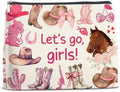 LyoGao Western Cowgirl Pink Makeup Bag, Nashville Cosmetic Bag for Country Girl Friend Daughter Sister, Let's Go Girls by LyoGao