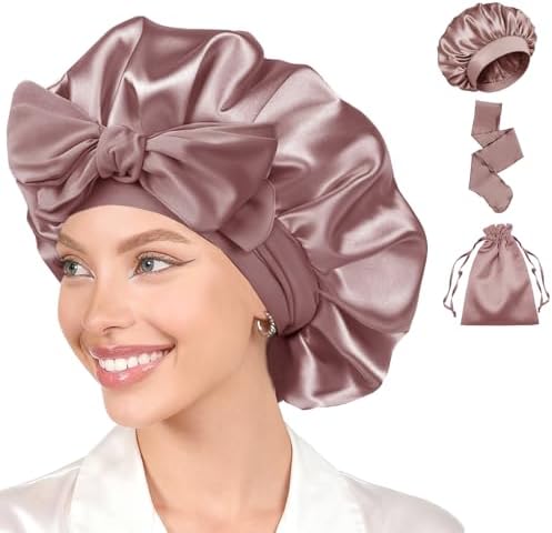 Womens Hair Bonnets Satin Bonnet for Sleeping Silk Bonnets Curly Hairs Braids Silky Sleep Caps with Long Soft Tie Band by WJingYiJia