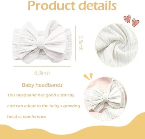 Baby Bows Headbands Soft Nylon Handmade Hair Accessories for Newborn Infant Toddler Kids (White, Large) - Image 2