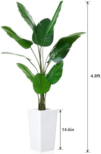 Garvee 4.8FT Artificial Banana Tree, Fake Potted Tropical Tree, Decorative Evergreen Tropical Plant with White Tall Planter for Living Room Entryway Porch Office - Image 2