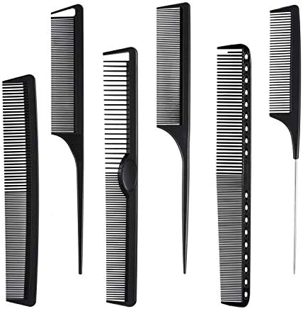 6 Pieces Carbon Fiber Hair Combs Set, General Styling Grooming Combs, Anti Static Heat Resistant Hairdressing Comb, Fine and Wide Tooth Hair Barber Rat Tail Comb by MODENGKONGJIAN
