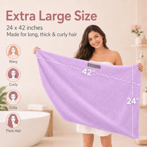 Large Microfiber Hair Wrap Towel for Women, Quick-Dry & Absorbent (Purple) - Image 3