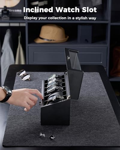 ProCase High End Wooden Watch Box for Men, 2-Layer Wood Watch Display Case Men's Jewelry Organizer Box with Drawer -6 Slot, Black - Image 6