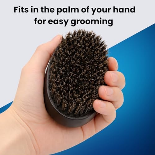 Beard Brush for Men, Natural Boar Bristles, Black Oval Wave Brush, Warp Resistant Wood Handle, for Fuller Thicker Hair, Beard & Mustache Growth, Exfoliation (Black 2) - Image 4