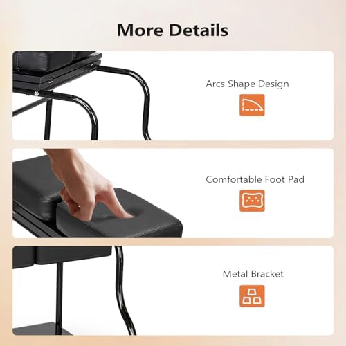 OmySalon Pedicure Cart Foot Bath Trolley, Portable Salon Nail Esthetician Rolling Cart, Adjustable Manicure & Foot Massage Stool w/PU Cushion, Locking Wheels, for Spa, Salon & Home (Black) - Image 4