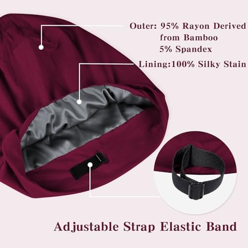 Fittia Satin Lined Sleep Bonnet, Adjustable Non-Slip Cap For Locs, Medium - Image 4