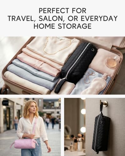Hair Dryer Travel Carry Case Quilted Cosmetic Organizer Bag Pink - Image 6